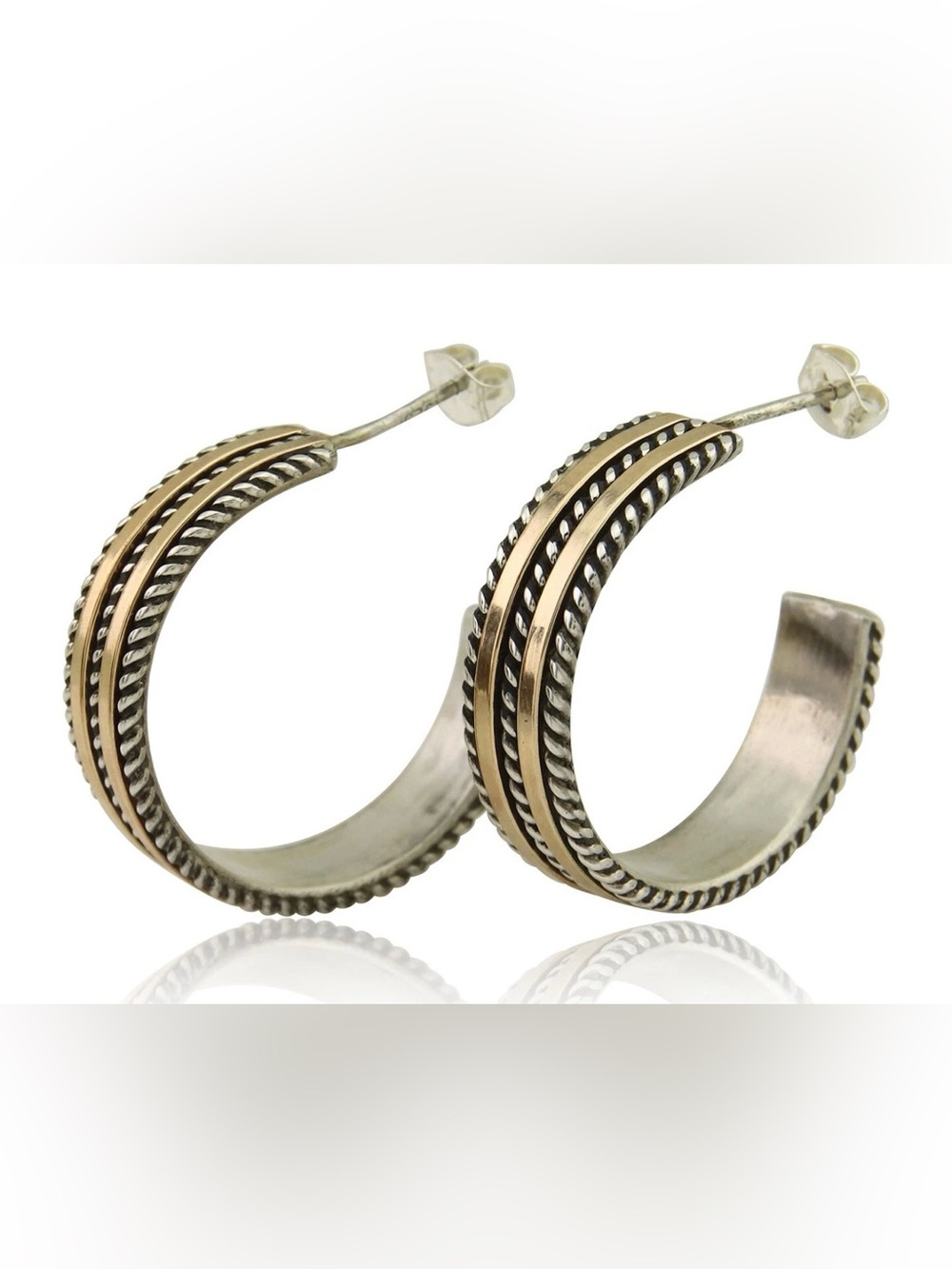 Navajo Earrings 925 Silver & Gold Handmade Artist Signed Tom Hawk C.80's